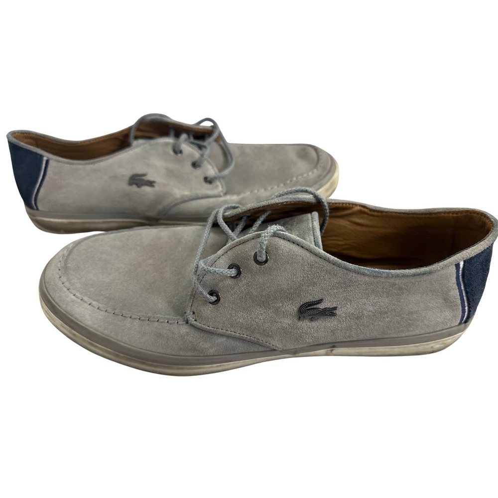 Lacoste Sevrin 7 Suede Leather Casual Boat Shoes Gray Blue Mens Size 12